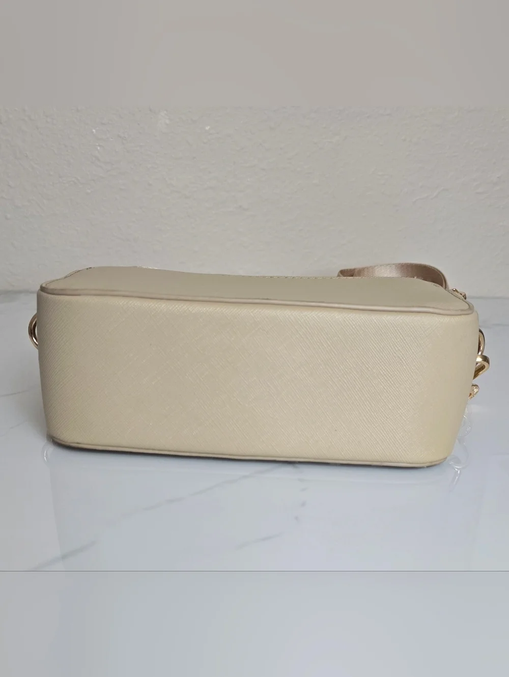 Valentino Orlandi Beige Studded Camera Crossbody Bag Gold Hardware Italy